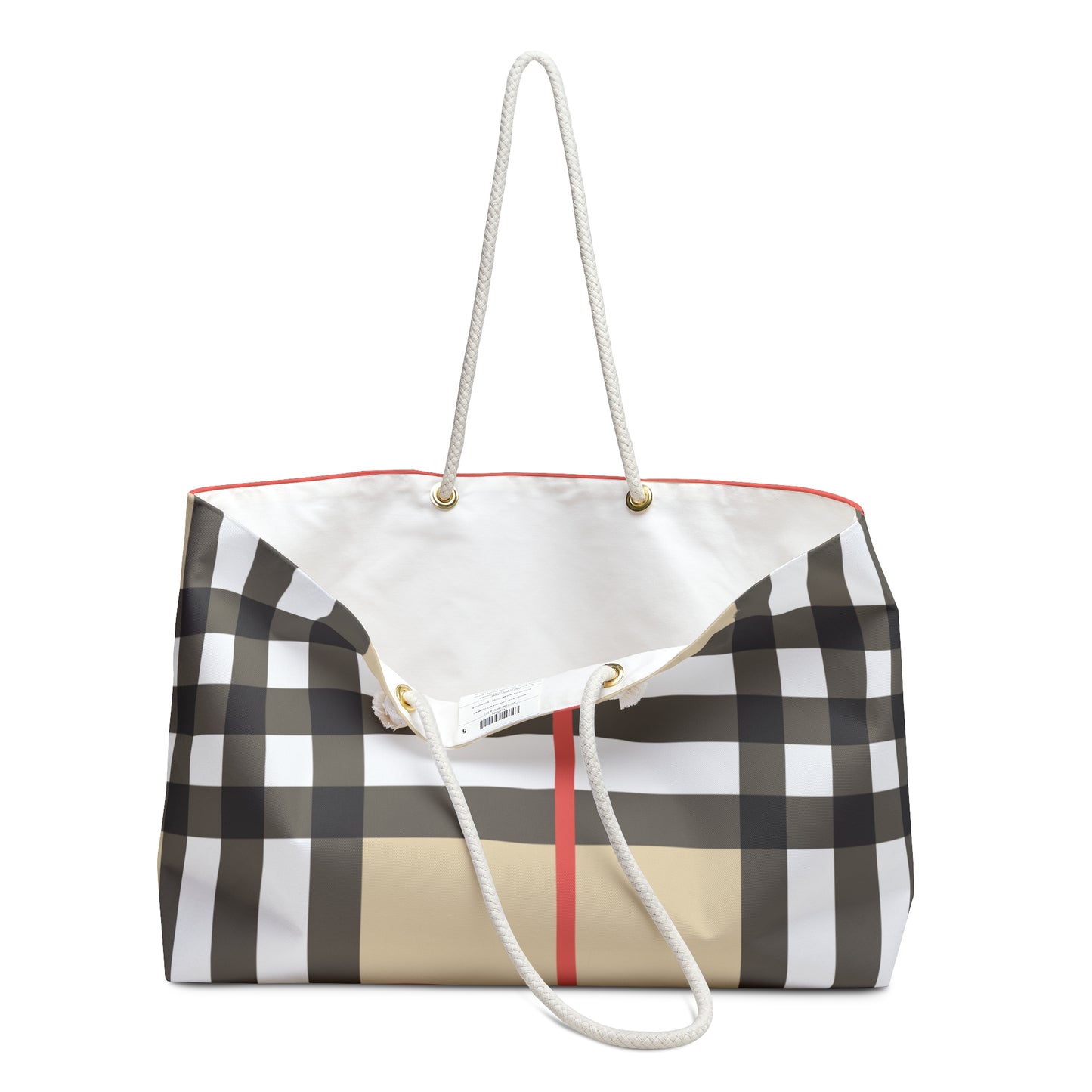 Large Tote Brown and White Weekender Bag in Brown and White Tartan.