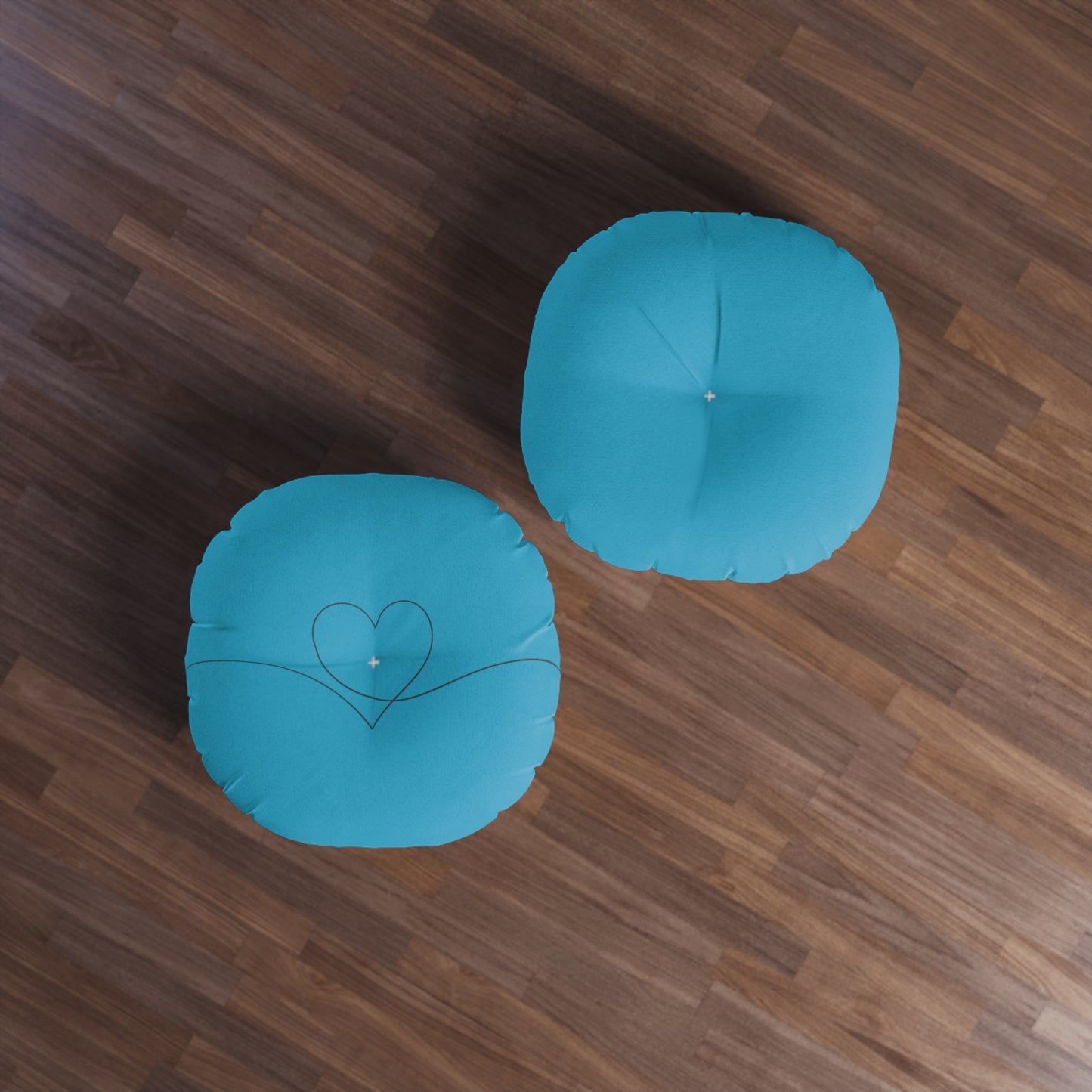 Turquoise Heart Tufted Floor Pillow, Round