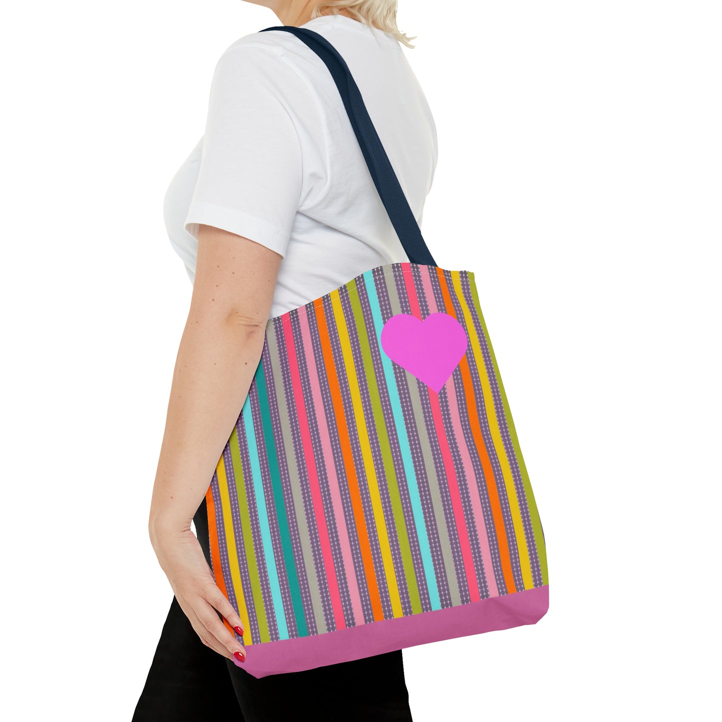 Tote Bag Candy Stripe With Large Heart