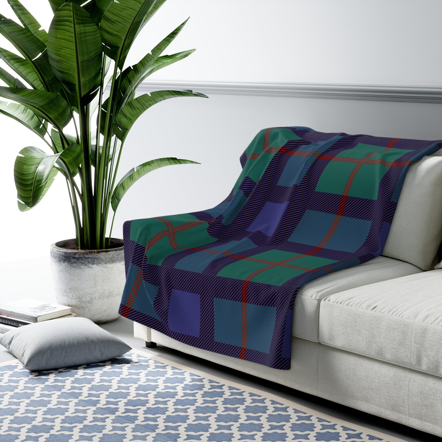 Blue Tartan Sherpa Fleece Blanket