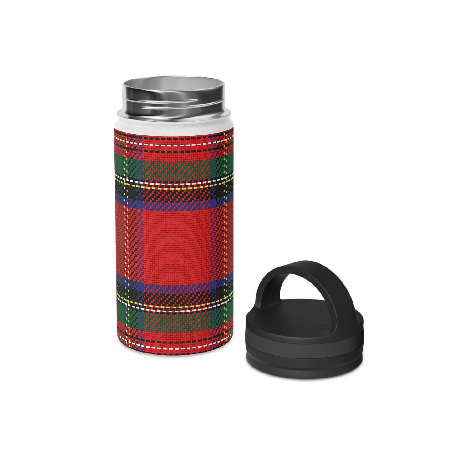 Red Tartan Water Bottle Stainless Steel Water Bottle, Handle Lid