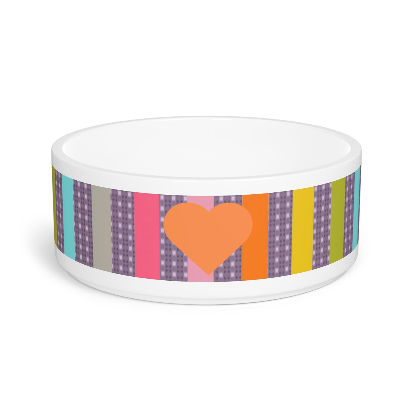 Ceramic Pet Bowl in Candy Stripe with Carnelian Heart