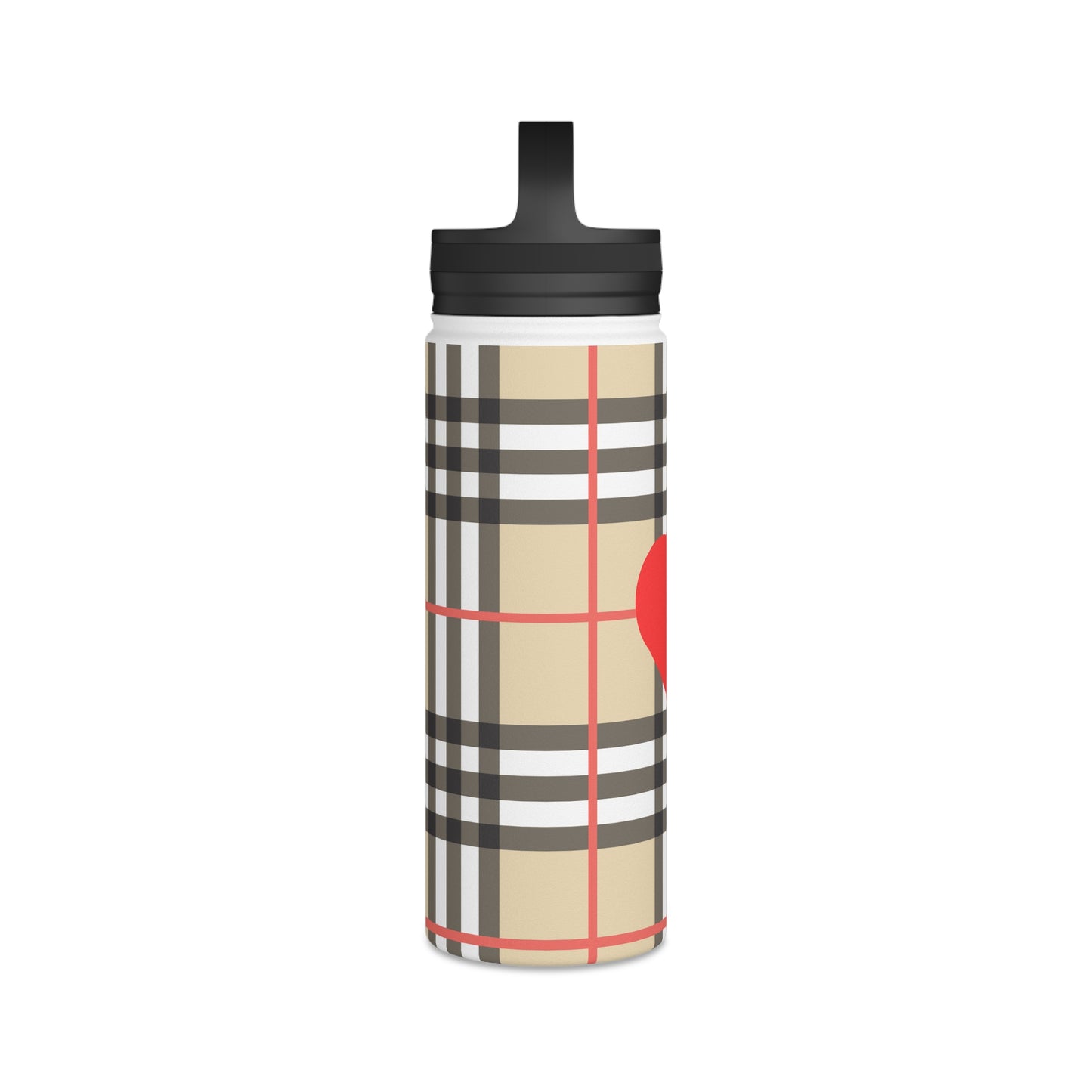 Insulated Water Bottle or Coffee Flask in Brown and White Check .Stainless Steel Water Bottle, Handle Lid