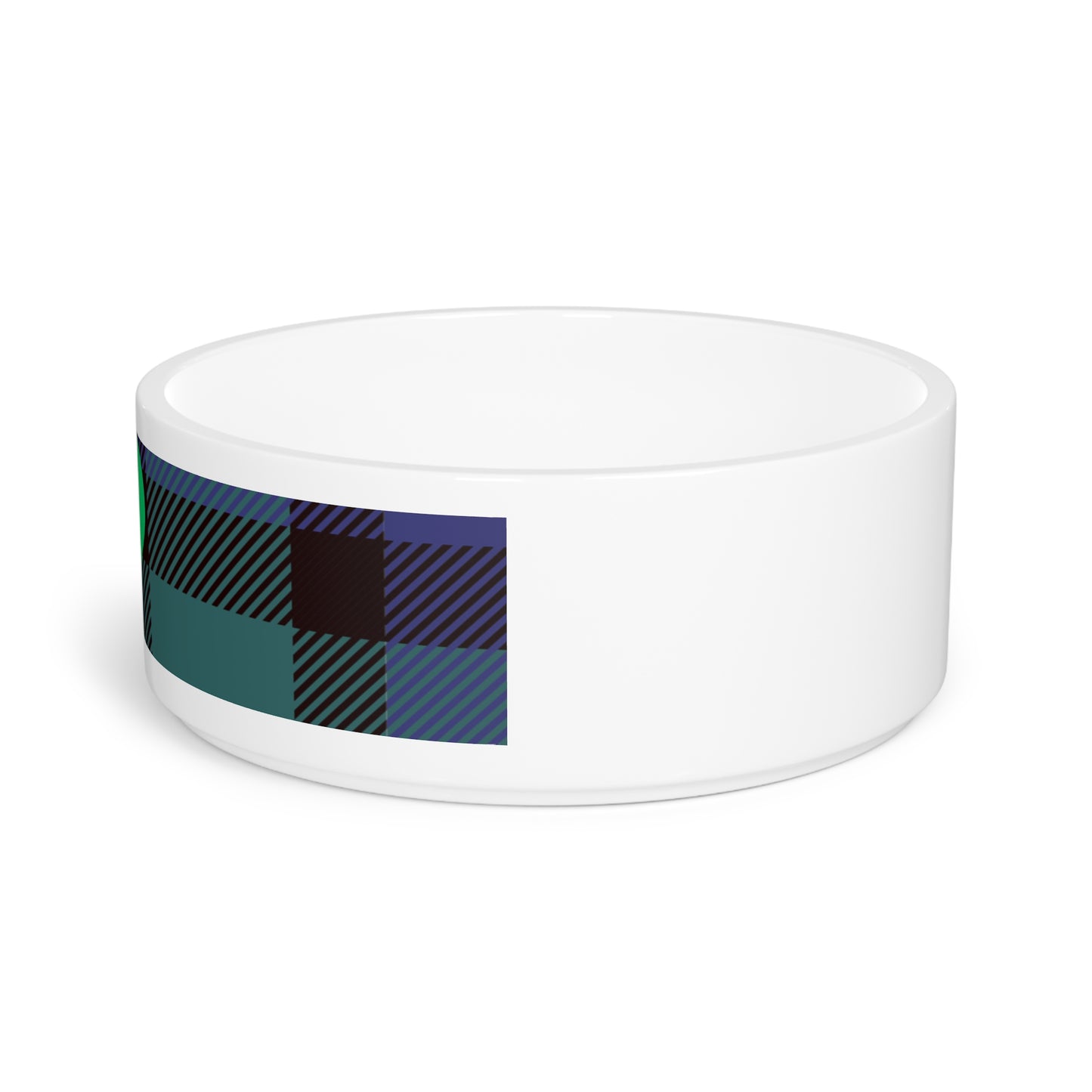 Ceramic Pet Bowl in Blue and Green Tartan