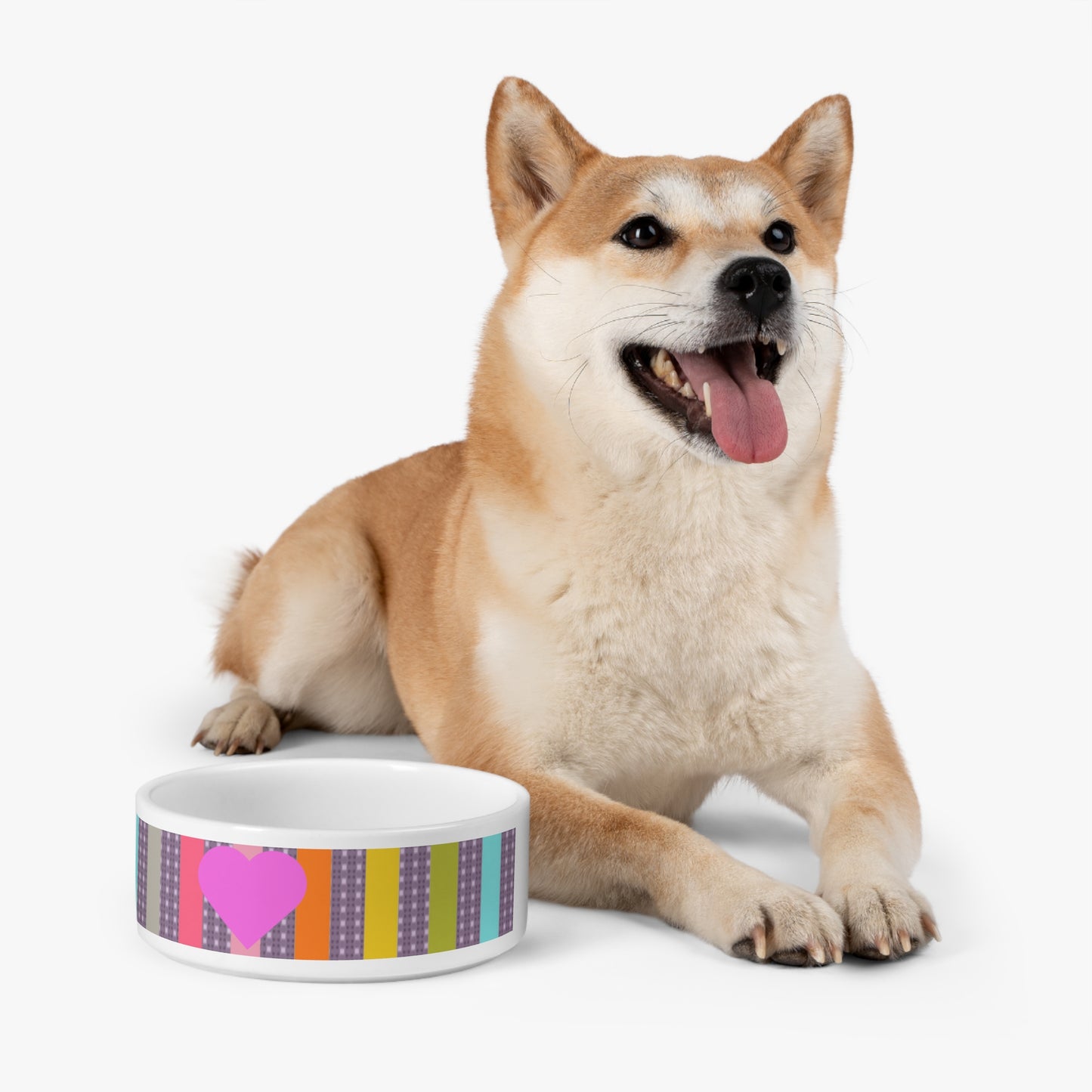 Ceramic Pet Bowl with Candy Pink and  Heart