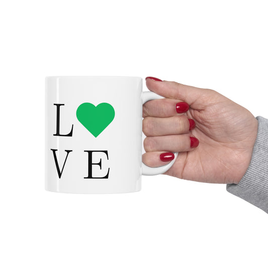 The Love Mug in Green Ceramic Mug 11oz