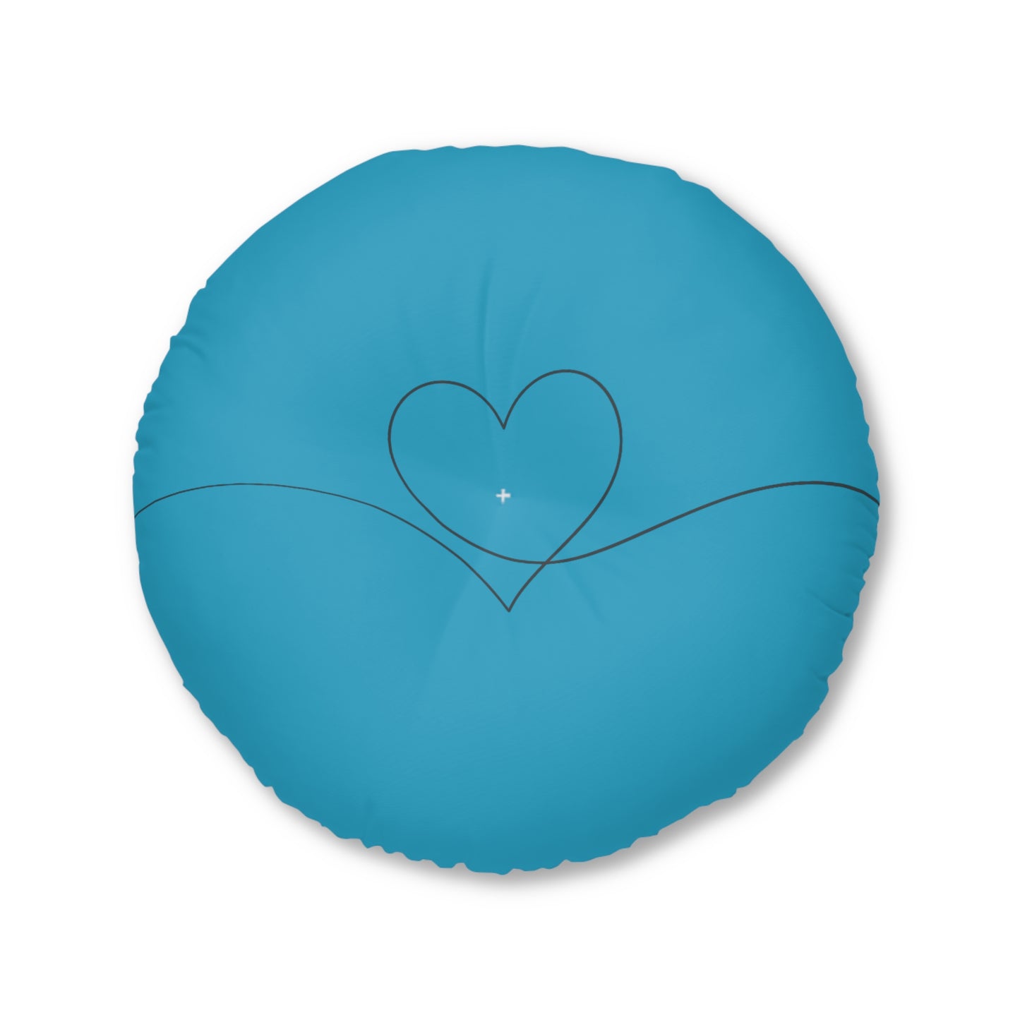 Turquoise Heart Tufted Floor Pillow, Round