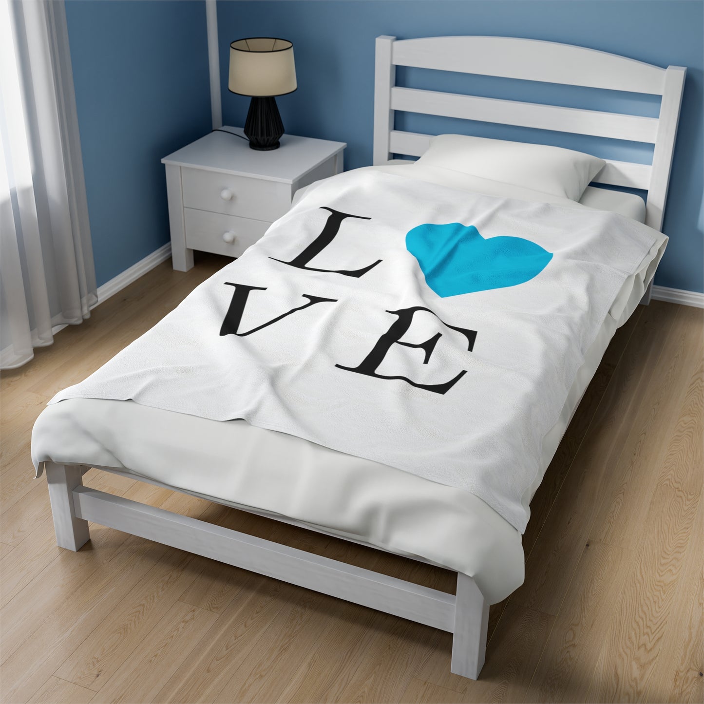 Blue Love Heart Velveteen Plush Blanket