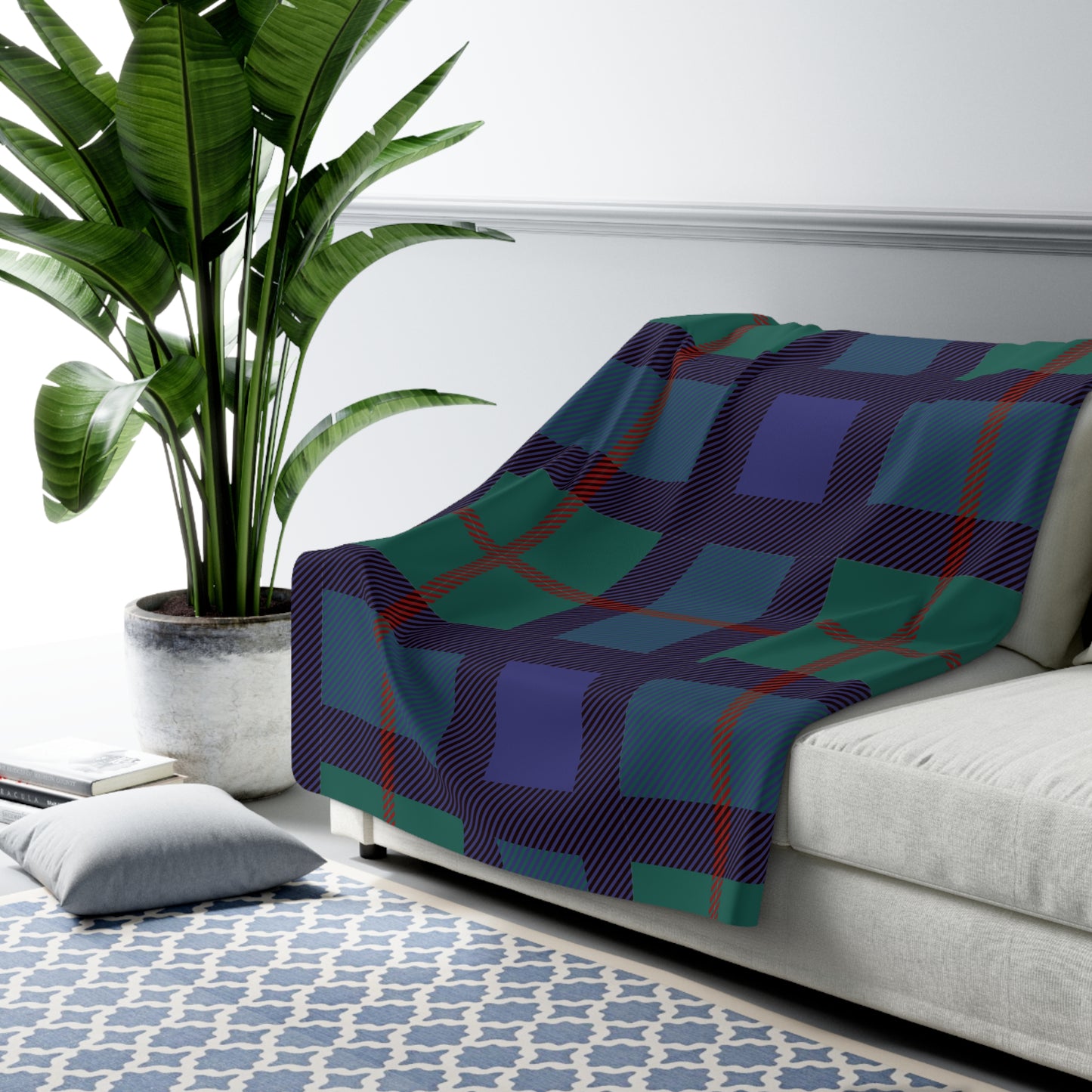 Blue Tartan Sherpa Fleece Blanket