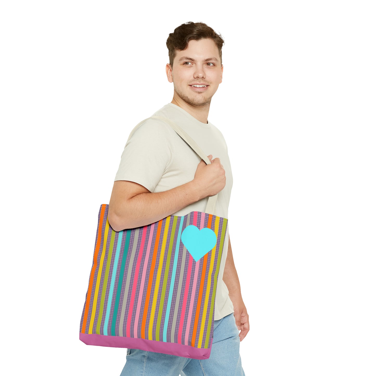 Tote Bag Candy Stripe With Large Heart