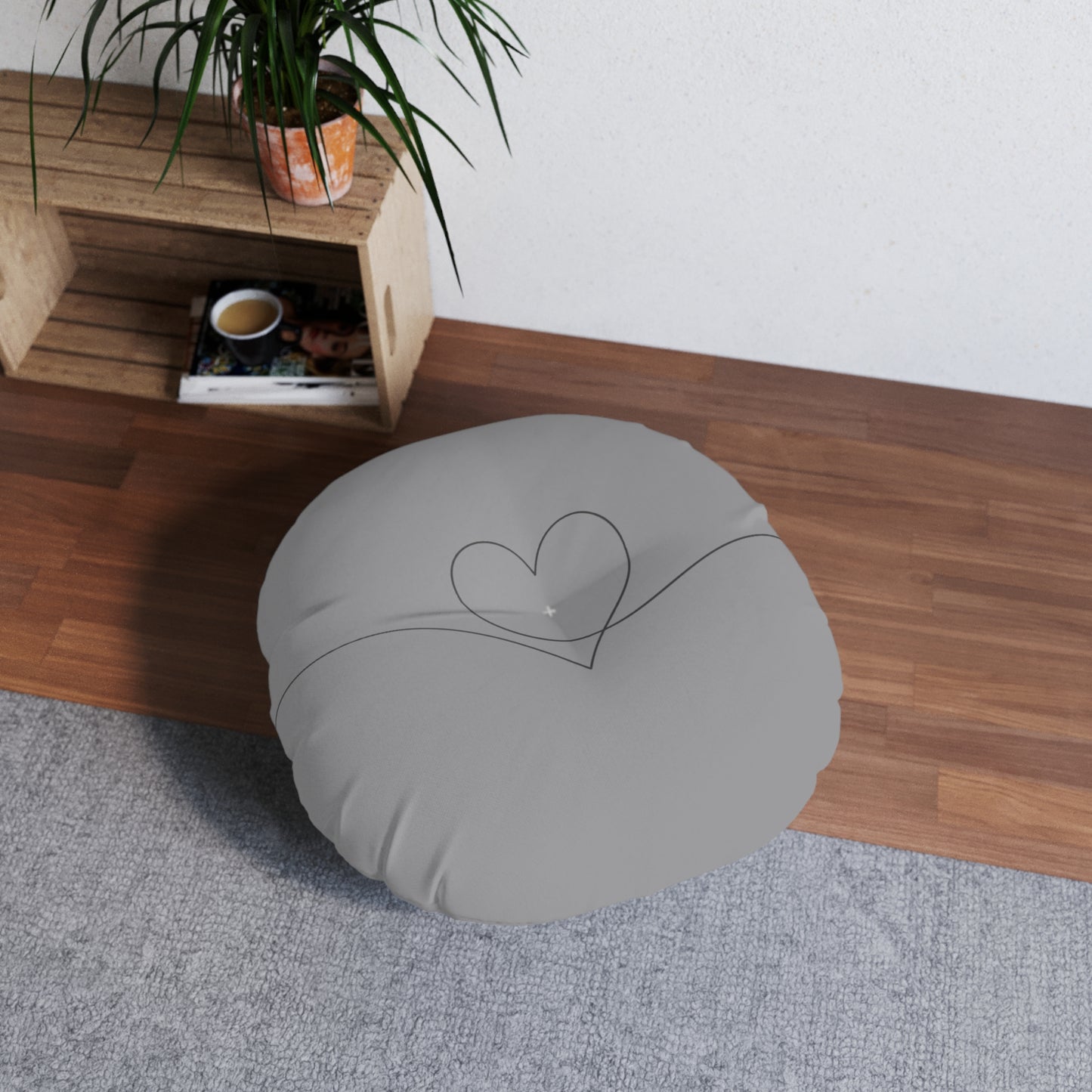 Grey Heart Tufted Floor Pillow, Round