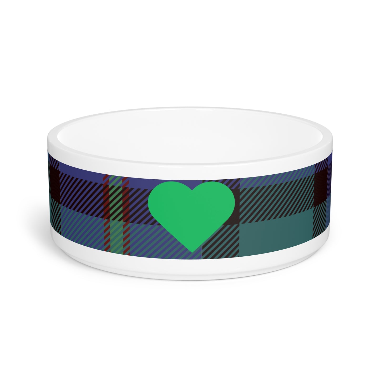 pet bowl in blue and green tartan