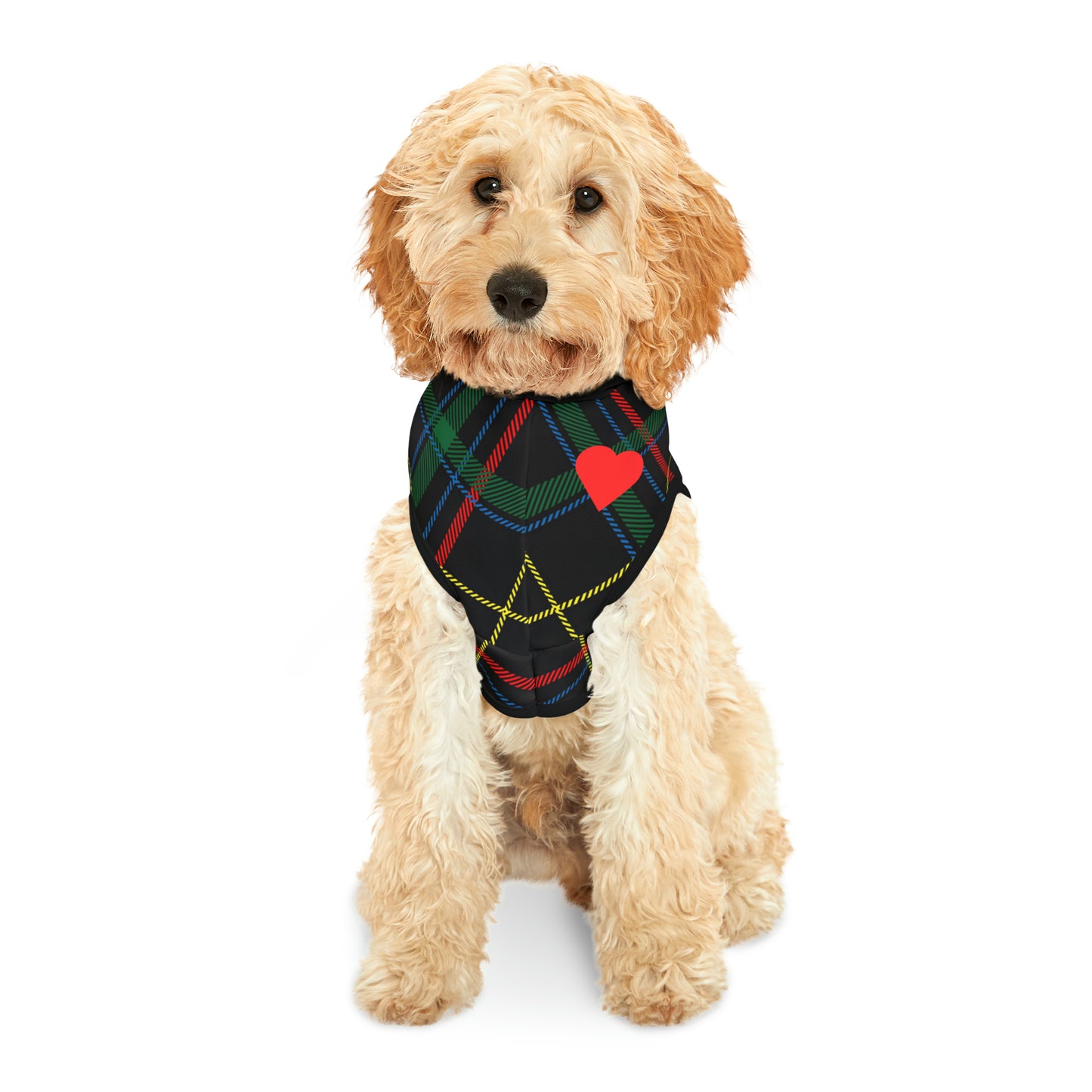 Pet Hoodie: Black, Red and Yellow Tartan Pet Hoodie