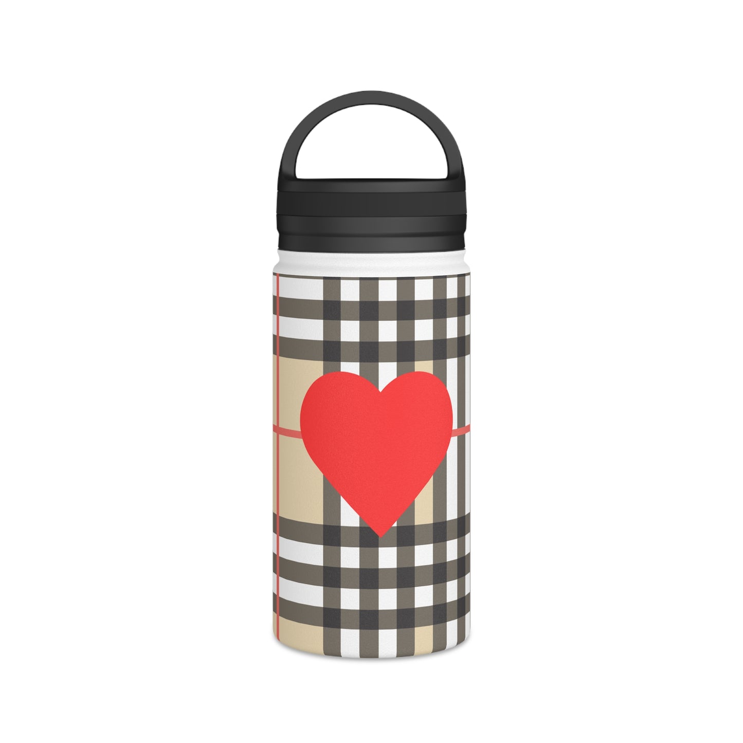 Insulated Water Bottle or Coffee Flask in Brown and White Check .Stainless Steel Water Bottle, Handle Lid