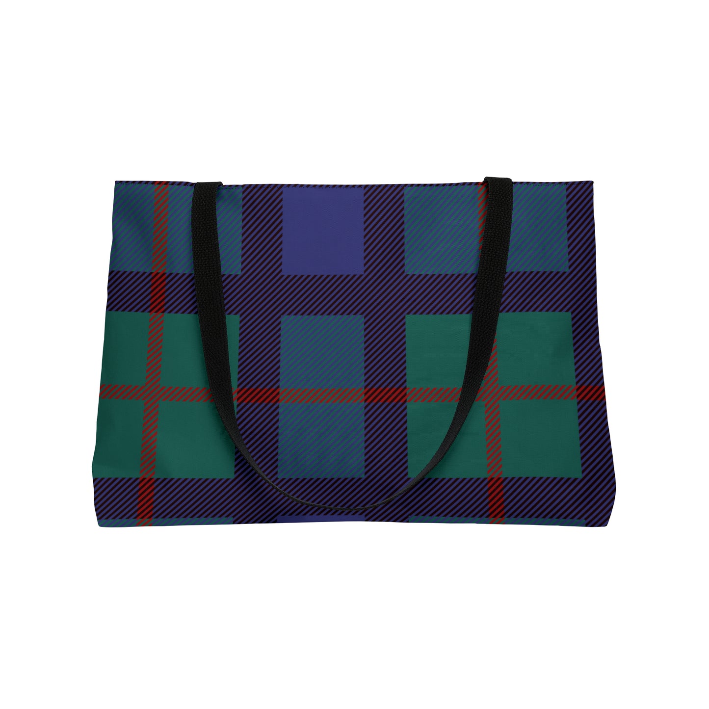 Large Tote Bag: Blue Tartan Weekender Tote Bag