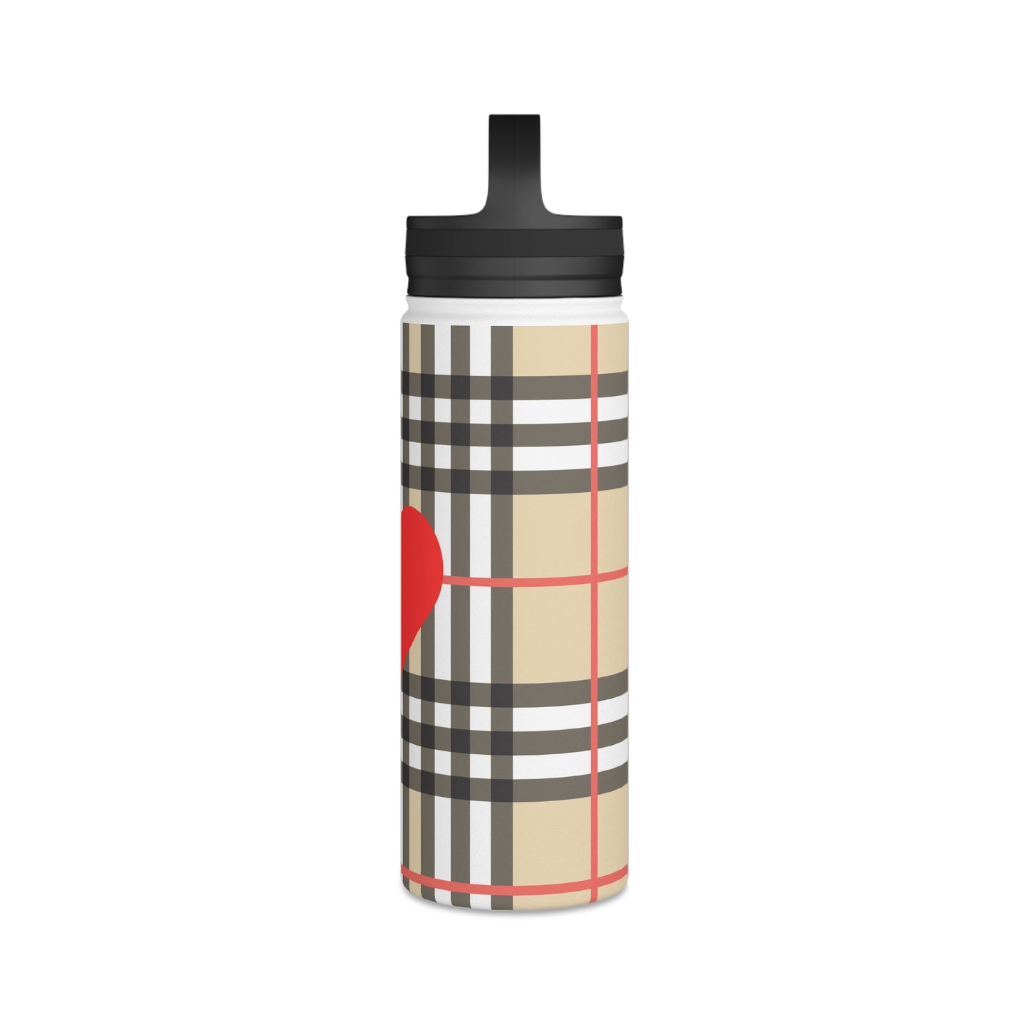 Insulated Water Bottle or Coffee Flask in Brown and White Check .Stainless Steel Water Bottle, Handle Lid