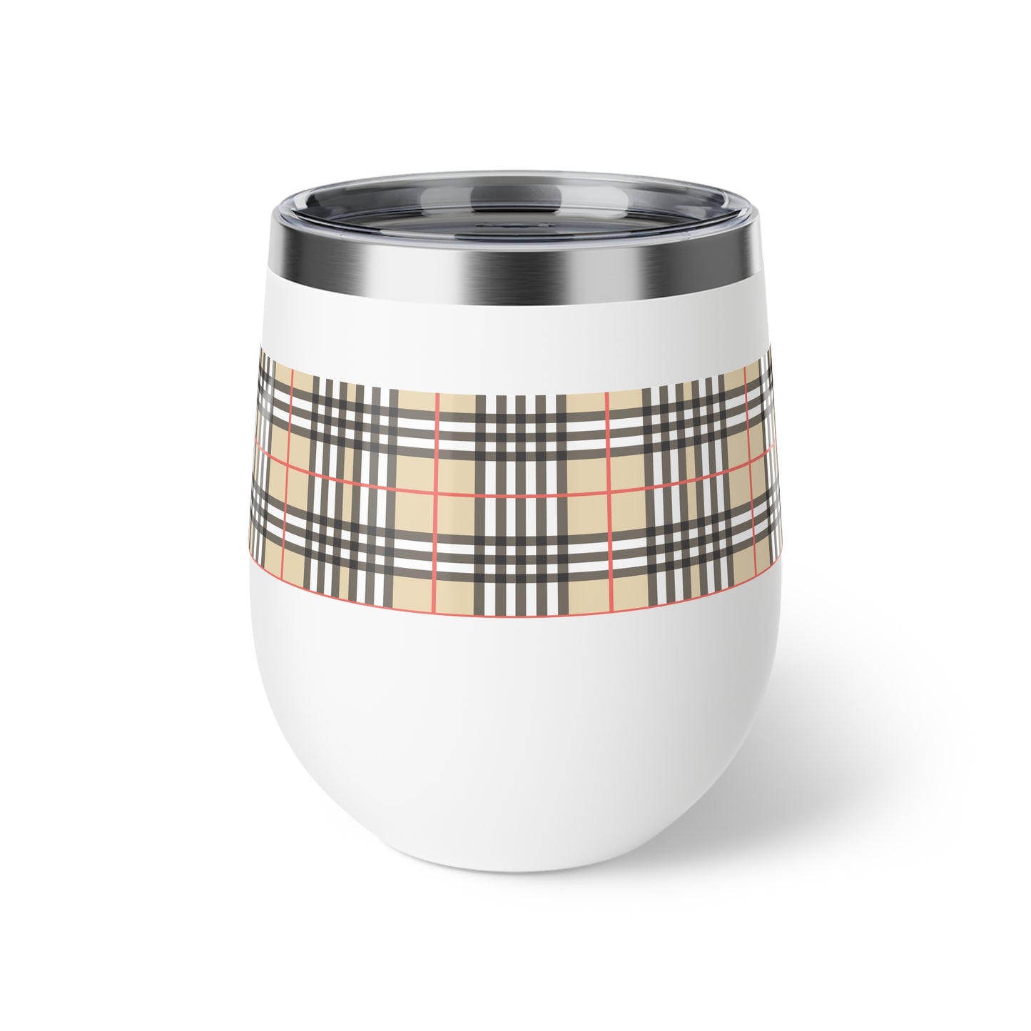 Brown and White Check Vacuum Insulated Cup, 12oz