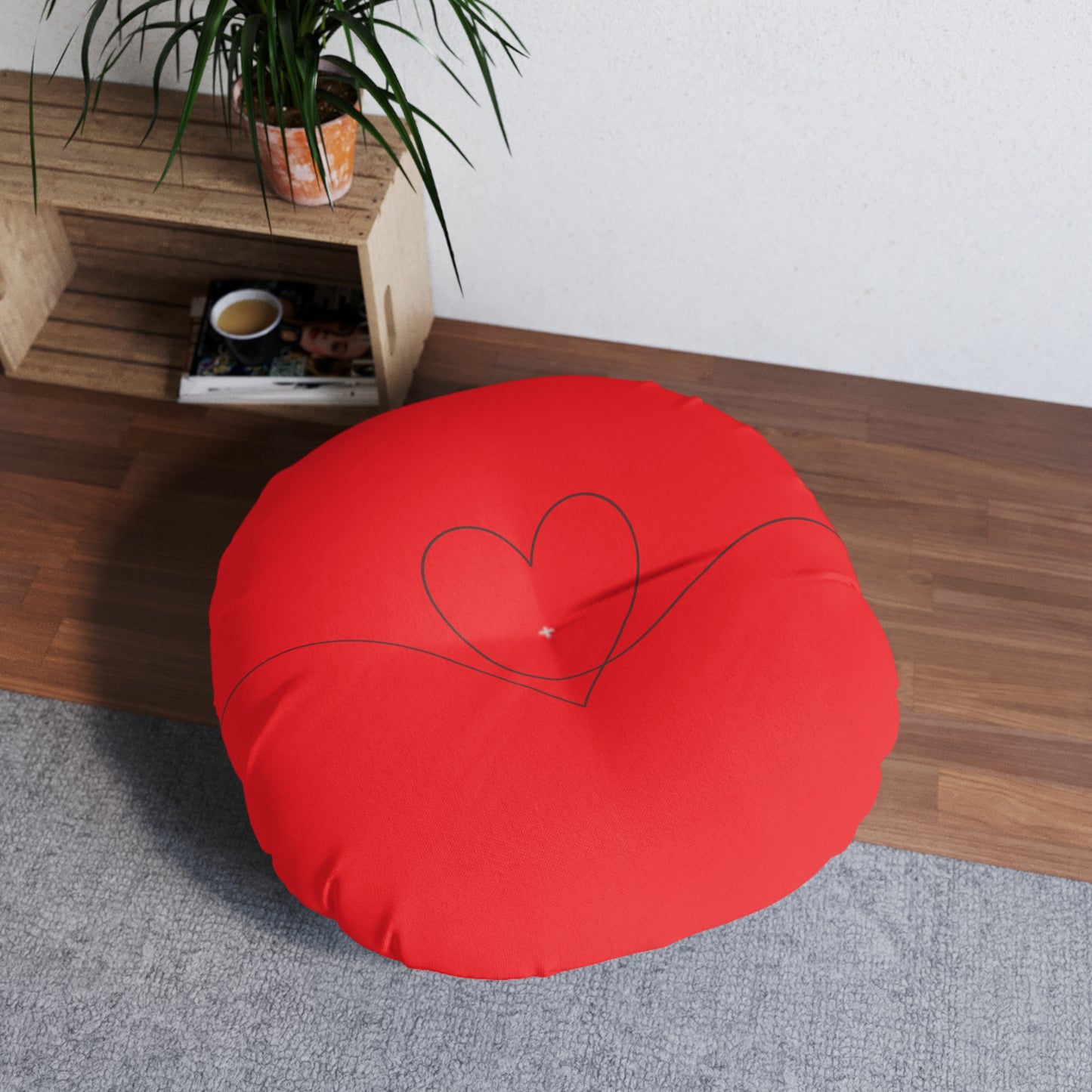 Red Heart Tufted Floor Pillow, Round