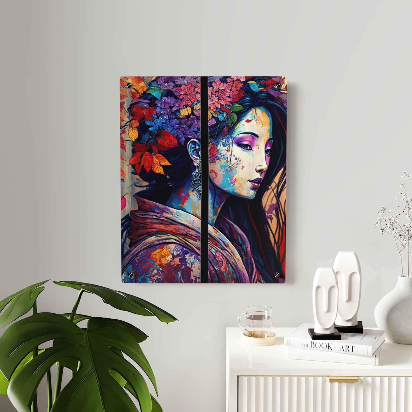 Flowerful Asian Lady Acrylic Wall Art Panels