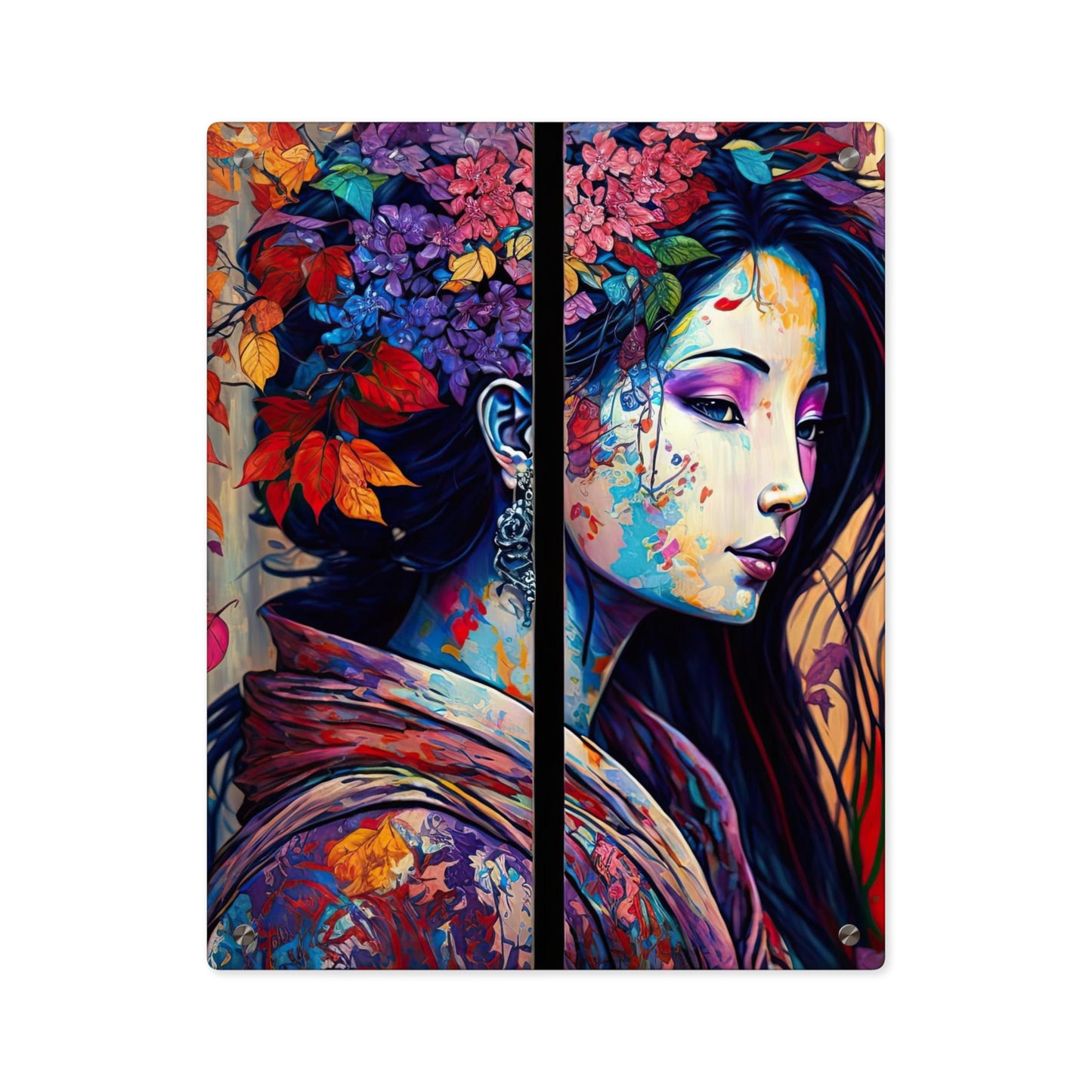 Flowerful Asian Lady Acrylic Wall Art Panels