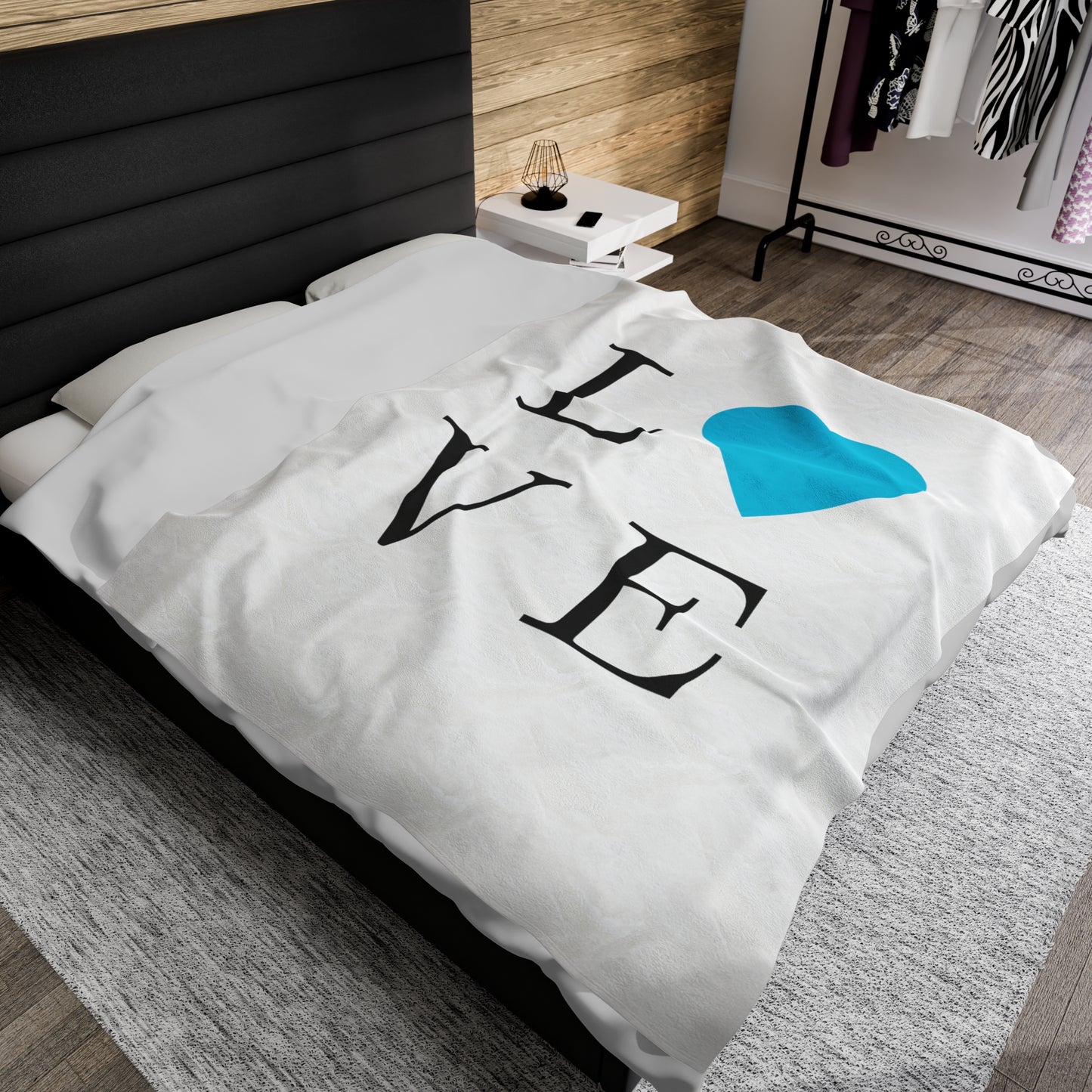 Blue Love Heart Velveteen Plush Blanket