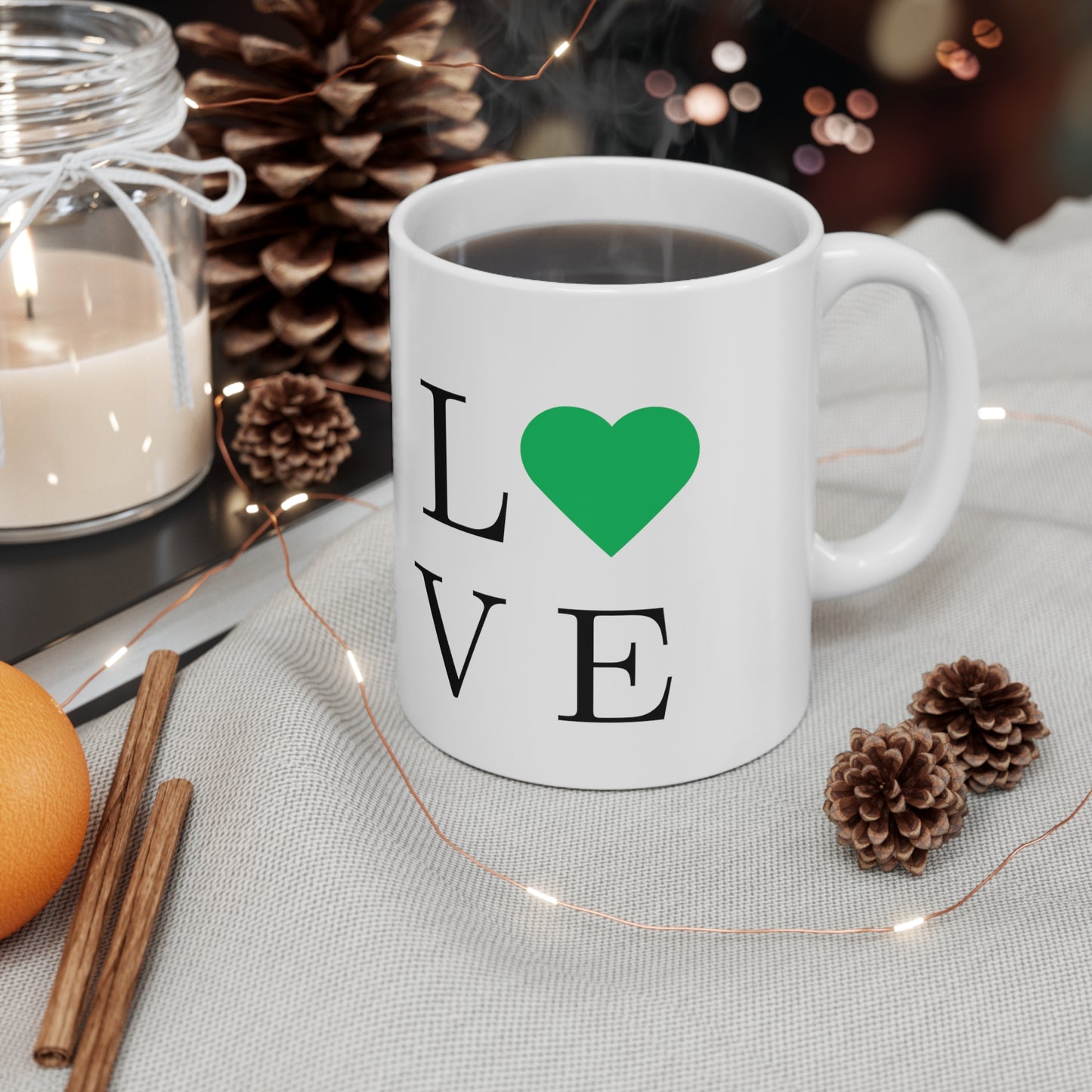 The Love Mug in Green Ceramic Mug 11oz