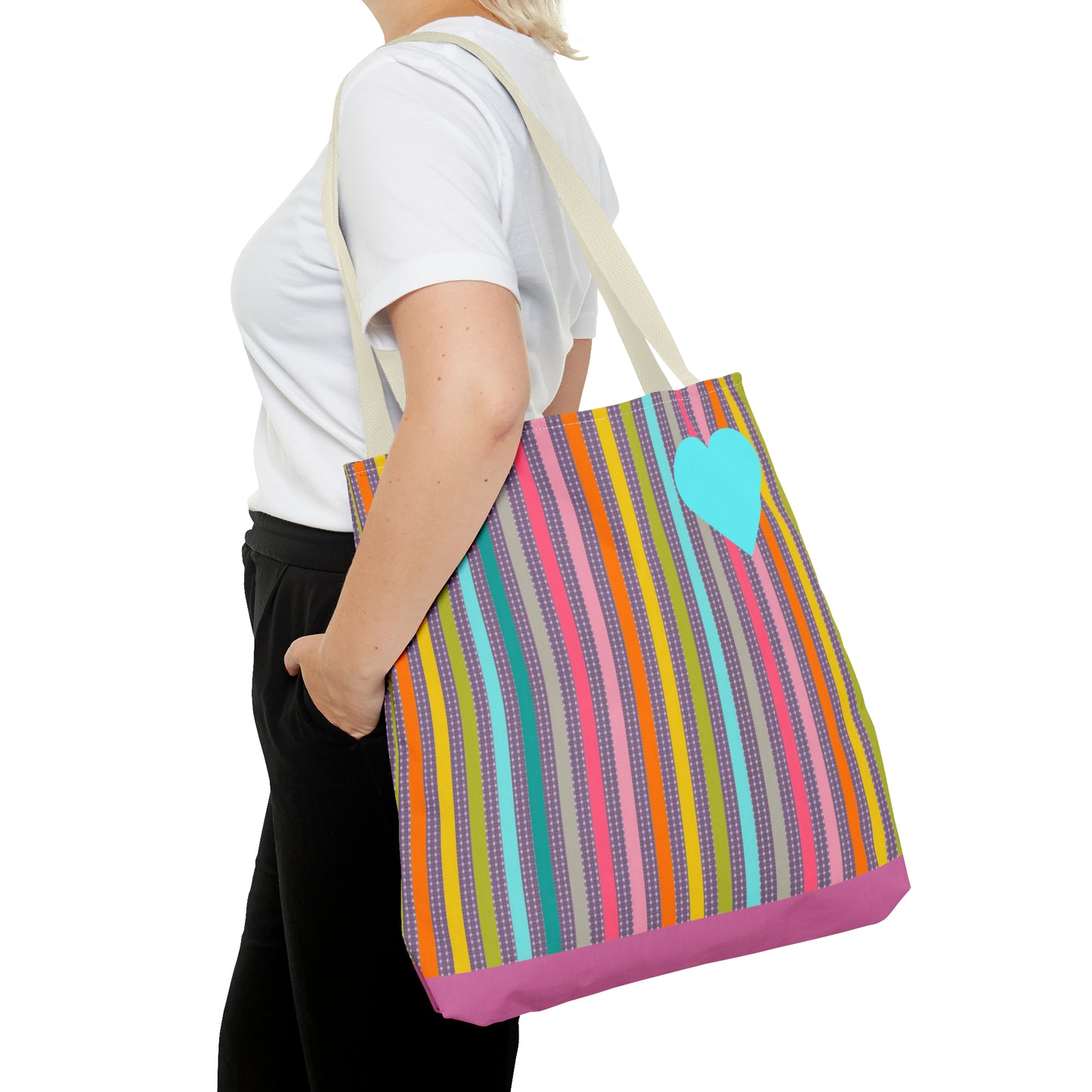 Tote Bag Candy Stripe With Large Heart