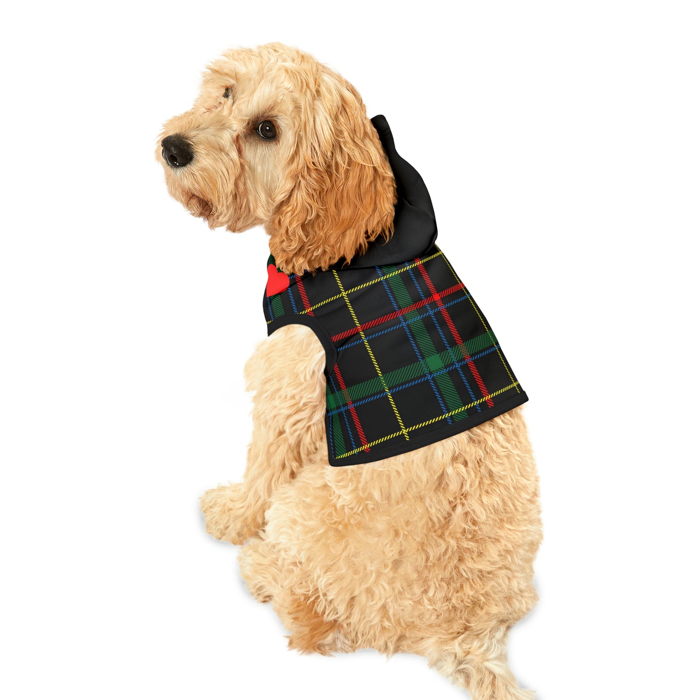 Pet Hoodie: Black, Red and Yellow Tartan Pet Hoodie