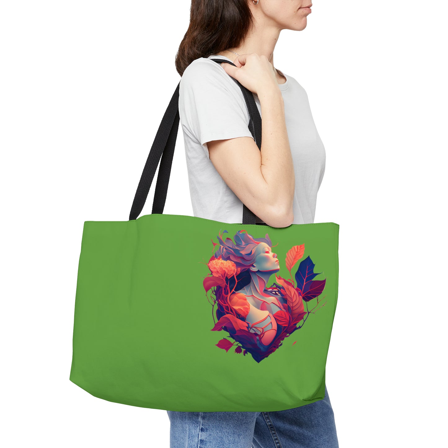 lady of heart green tote bag