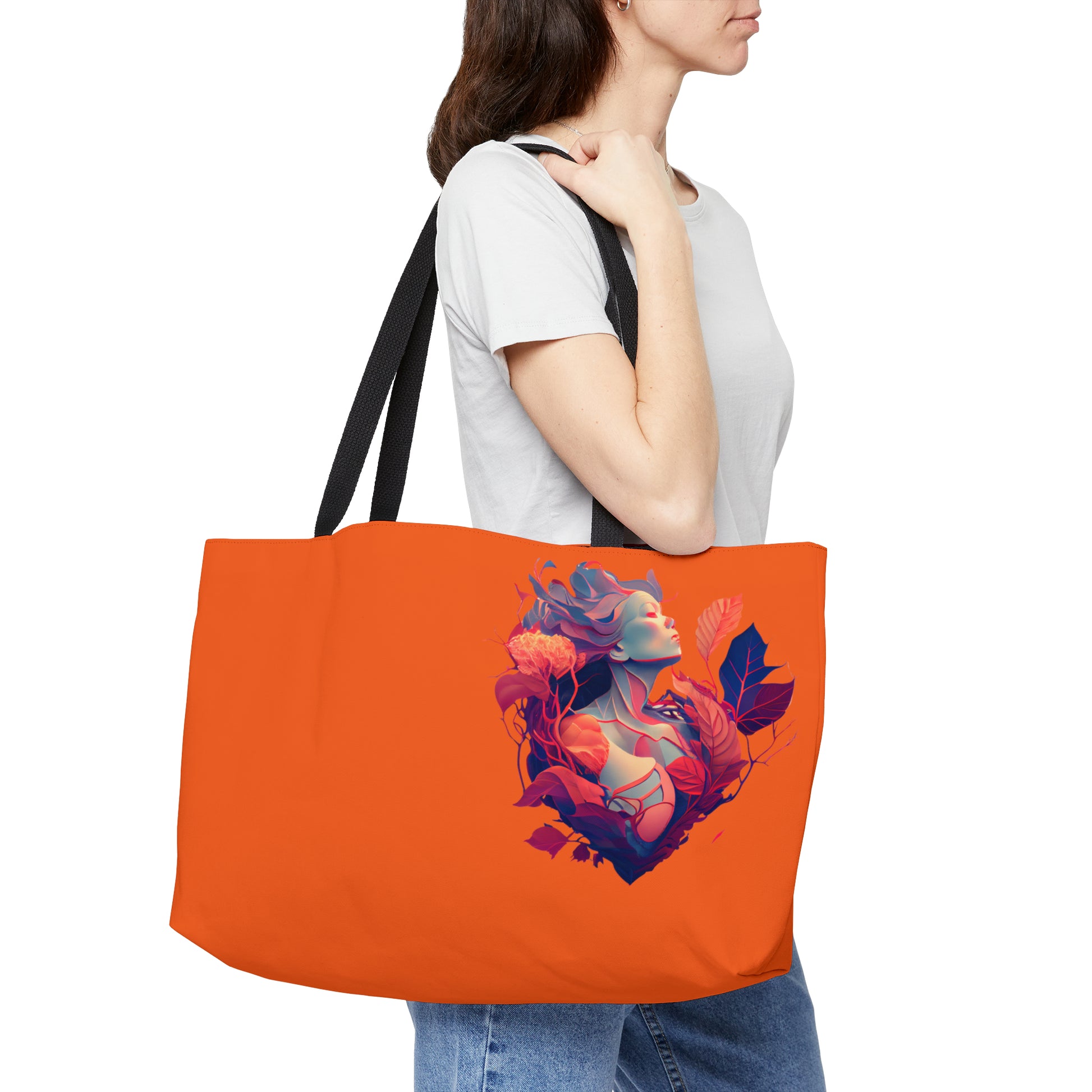 Carnelian Orange Tote Bag with Printed lady heart