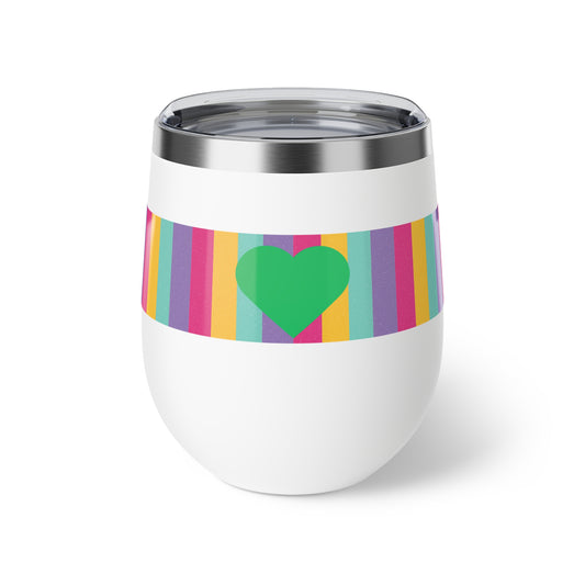 STRIPED INSULATED STRIPED COFFEE MUG WITH HEART