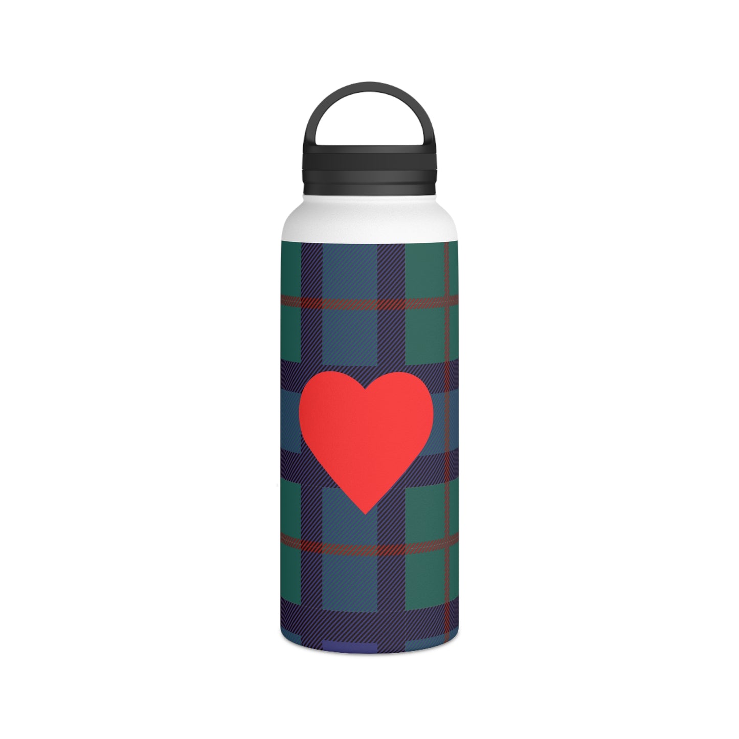 Blue tartan water bottle with red heart